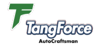 TangForce AutoCraftsman logo featuring a green 'TF' symbol and blue text, representing eco-friendly car detailing expertise.